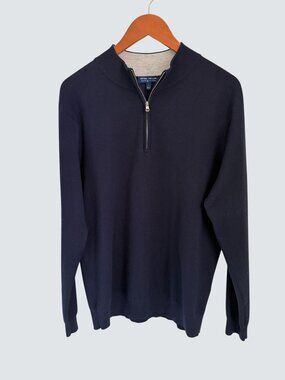 Peter Millar Crown Crafted Navy 1/4 Zip Sweater Cashmere Blend Size L